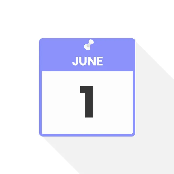 1Er Juin Icône Calendrier Date Mois Calendrier Icône Vectoriel Illustration — Image vectorielle