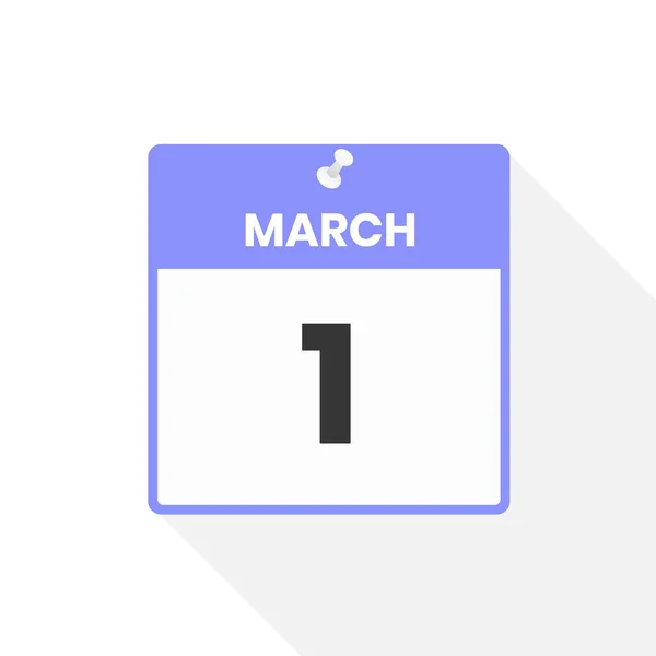 3月1日カレンダーアイコン 月のカレンダーのアイコンのベクトルイラスト — ストックベクタ
