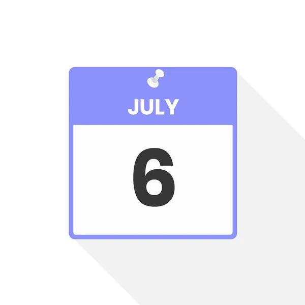 7月6日カレンダーアイコン 月のカレンダーのアイコンのベクトルイラスト — ストックベクタ
