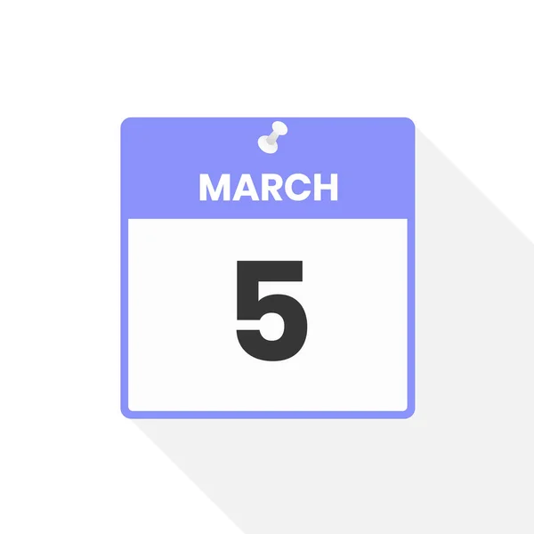 3月5日カレンダーアイコン 月のカレンダーのアイコンのベクトルイラスト — ストックベクタ