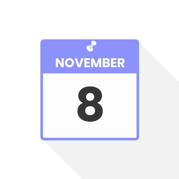 11月8日カレンダーアイコン 月のカレンダーのアイコンのベクトルイラスト — ストックベクタ