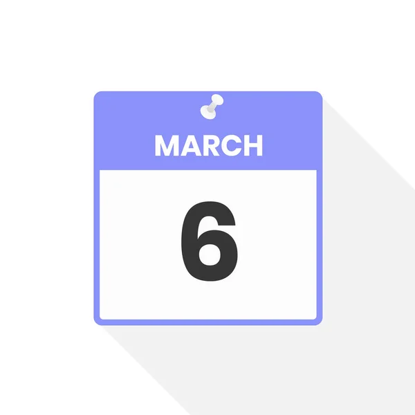 3月6日カレンダーアイコン 月のカレンダーのアイコンのベクトルイラスト — ストックベクタ