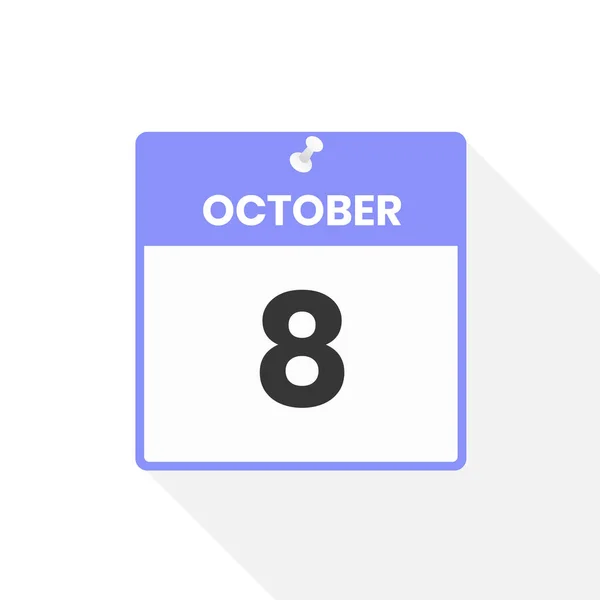 10月8日日历图标 月份日历图标矢量插图 — 图库矢量图片