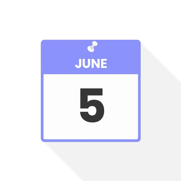 6月5日カレンダーアイコン 月のカレンダーのアイコンのベクトルイラスト — ストックベクタ