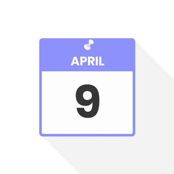 4月9日日历图标 月份日历图标矢量插图 — 图库矢量图片