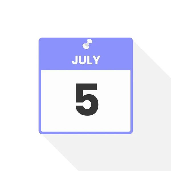 7月5日カレンダーアイコン 月のカレンダーのアイコンのベクトルイラスト — ストックベクタ