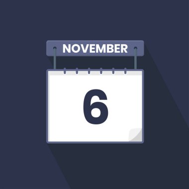 6 Kasım takvim simgesi. 6 Kasım takvimi Tarih Ay ikonu vektör çizicisi