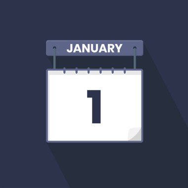 1st January calendar icon. January 1 calendar Date Month icon vector illustrator clipart