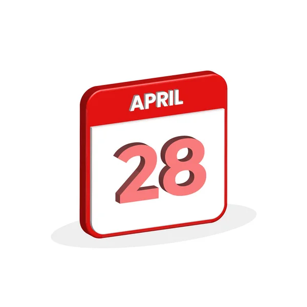 4月28日日历3D图标 4月28日日历日期 月份图标向量说明符 — 图库矢量图片