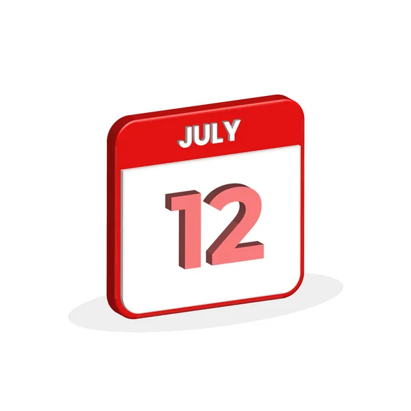 7月12日日历3D图标 7月12日日历日期 月份图标向量说明符 — 图库矢量图片
