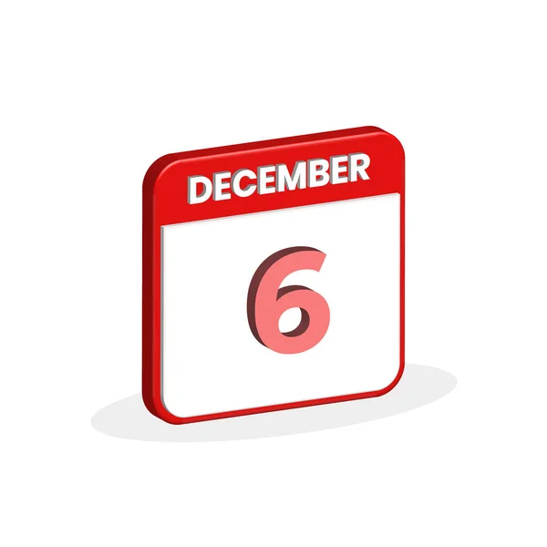 12月6日カレンダー3Dアイコン 12月6日カレンダー日付 月アイコンベクトルイラストレーター — ストックベクタ