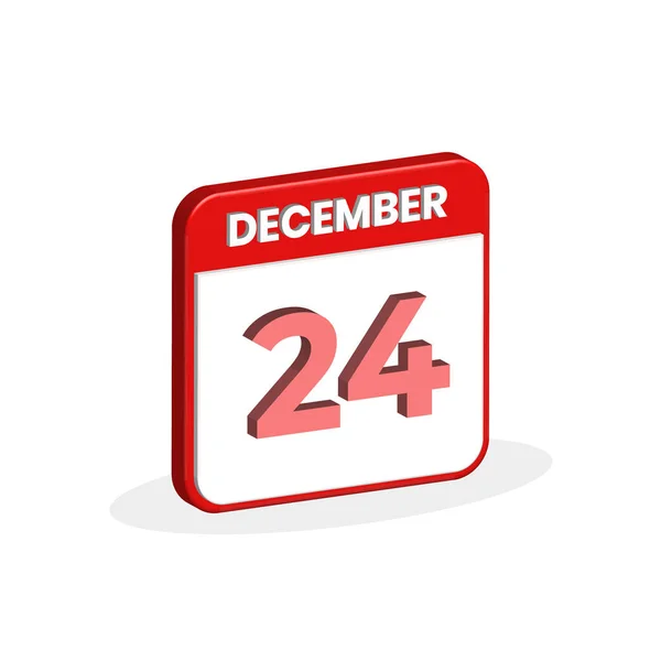 12月24日日历3D图标 12月24日日历日期 月份图标向量说明符 — 图库矢量图片