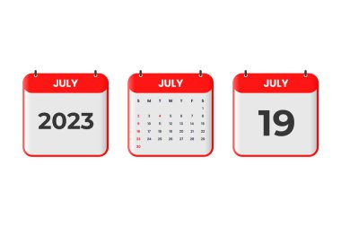 Temmuz 2023 takvim tasarımı. 19 Temmuz 2023 takvim simgesi zaman, randevu, önemli tarih kavramı