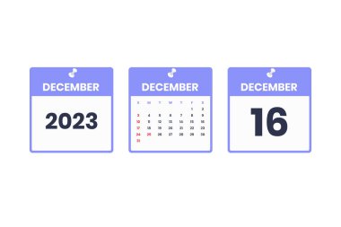 Aralık takvimi tasarımı. Program, randevu, önemli tarih kavramı için 16 Aralık 2023 takvim simgesi