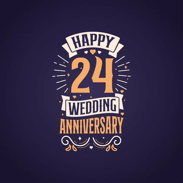 Happy 24Th Wedding Anniversary Quote Lettering Design Years Anniversary Celebration — Stock Vector