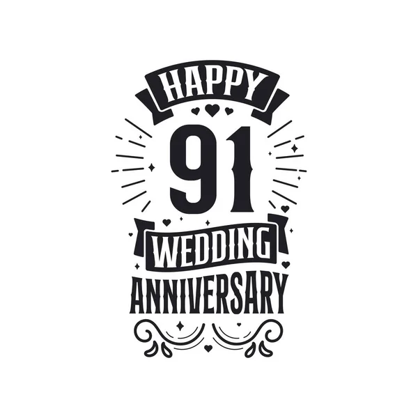 Jaar Jubileum Viering Typografie Ontwerp Gelukkige 91E Huwelijksdag Offerte Belettering — Stockvector