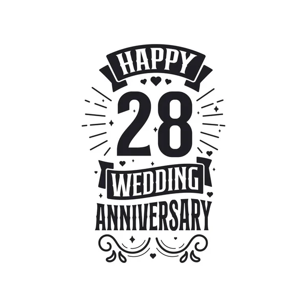 Χρόνια Εορτασμού Επετείου Σχεδιασμός Τυπογραφίας Χαρούμενη 28Η Επέτειος Γάμου — Διανυσματικό Αρχείο