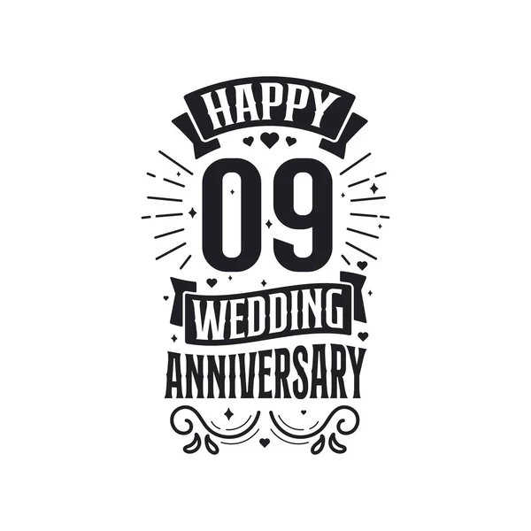 Anos Celebração Aniversário Tipografia Design Feliz 9Th Casamento Aniversário Citação —  Vetores de Stock