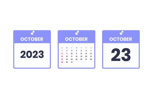 Oktober Kalender Ontwerp Oktober 2023 Kalender Icoon Voor Schema Afspraak — Stockvector
