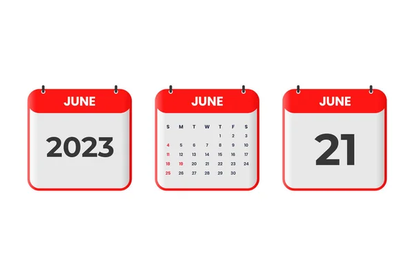 stock vector June 2023 calendar design. 21st June 2023 calendar icon for schedule, appointment, important date concept