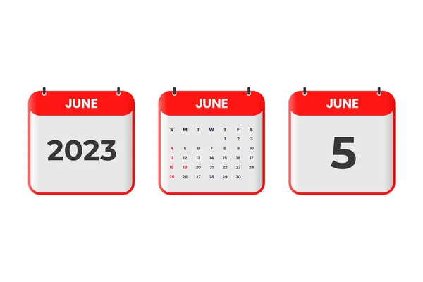 stock vector June 2023 calendar design. 5th June 2023 calendar icon for schedule, appointment, important date concept