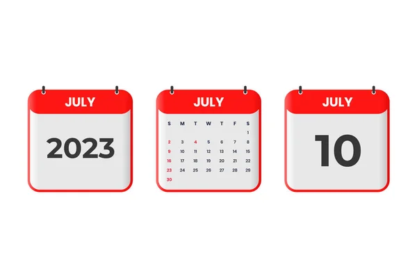 July 2023 Calendar Design 10Th July 2023 Calendar Icon Schedule — Stock Vector