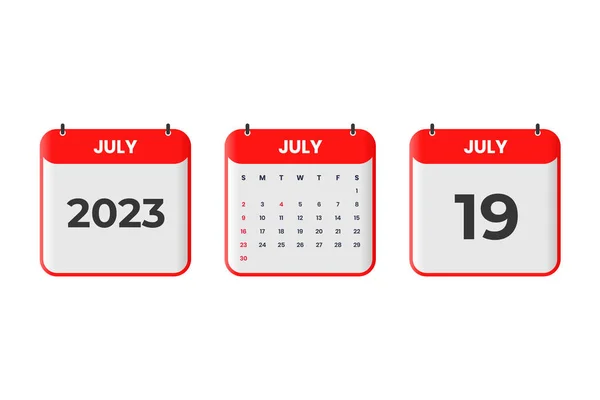 Temmuz 2023 takvim tasarımı. 19 Temmuz 2023 takvim simgesi zaman, randevu, önemli tarih kavramı