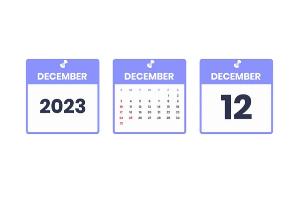 stock vector December calendar design. December 12 2023 calendar icon for schedule, appointment, important date concept