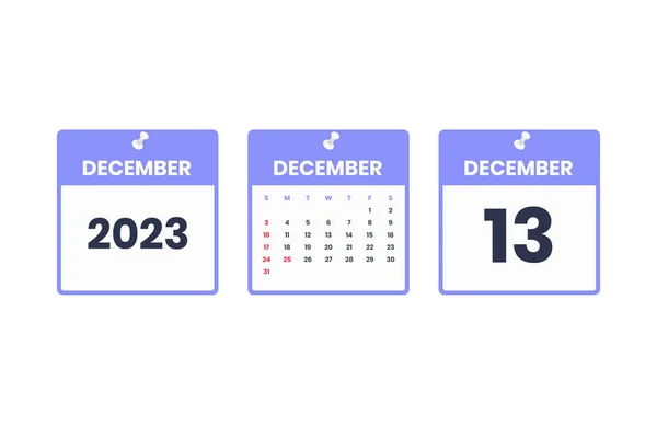 stock vector December calendar design. December 13 2023 calendar icon for schedule, appointment, important date concept
