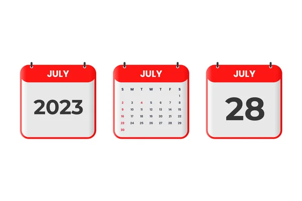 Juli 2023 Kalenderutforming Juli 2023 Kalenderikon Tidsplan Utpeking Viktig Datokonsept – stockvektor