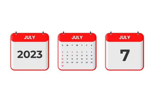 July 2023 Calendar Design 7Th July 2023 Calendar Icon Schedule — Stock Vector