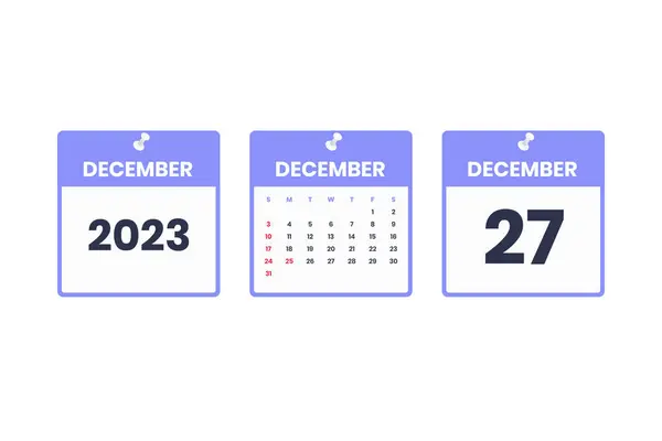 stock vector December calendar design. December 27 2023 calendar icon for schedule, appointment, important date concept