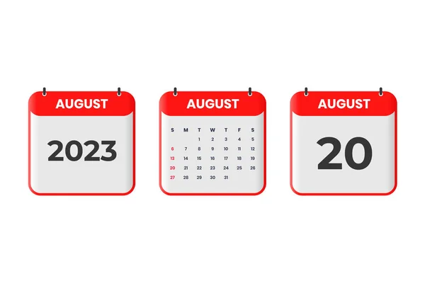 August 2023 Calendar Design 20Th August 2023 Calendar Icon Schedule — Stock Vector
