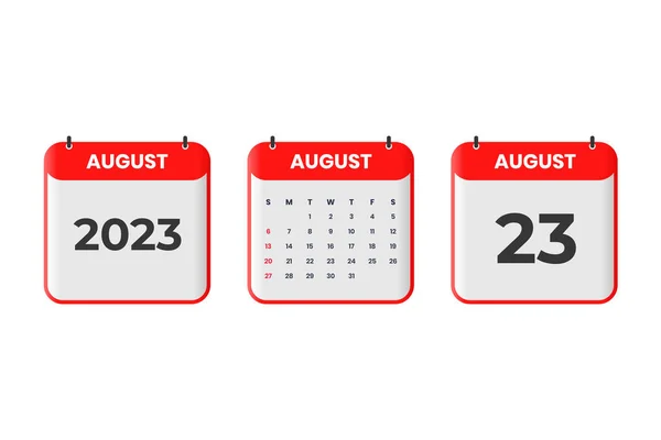 August 2023 Calendar Design 23Rd August 2023 Calendar Icon Schedule — Stock Vector