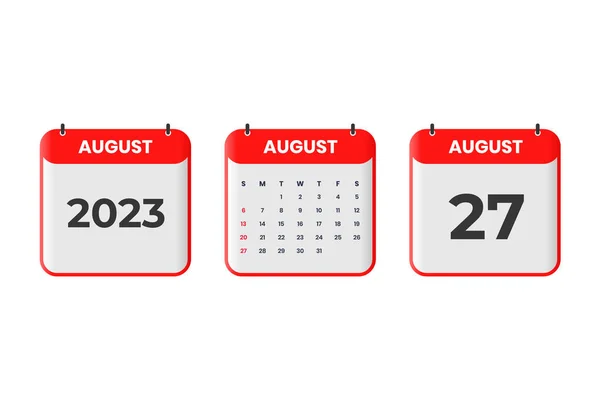 August 2023 Calendar Design 27Th August 2023 Calendar Icon Schedule — Stock Vector