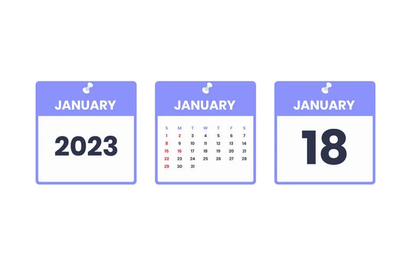 一月历法设计 2023年1月18日日历图标时间表 重要日期概念 — 图库矢量图片