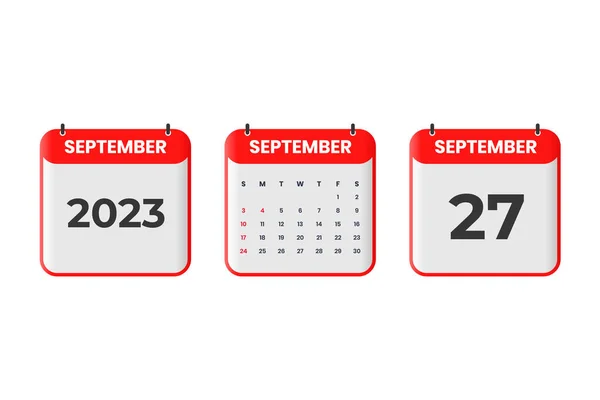 September 2023 Calendar Design 27Th September 2023 Calendar Icon Schedule — Stock Vector