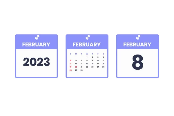 Februari Kalender Ontwerp Februari 2023 Kalender Icoon Voor Schema Afspraak — Stockvector