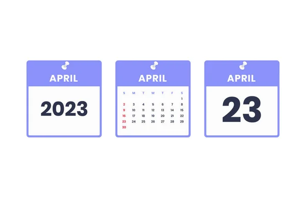 Nisan Takvim Tasarımı Nisan 2023 Takvim Simgesi Zaman Randevu Önemli — Stok Vektör