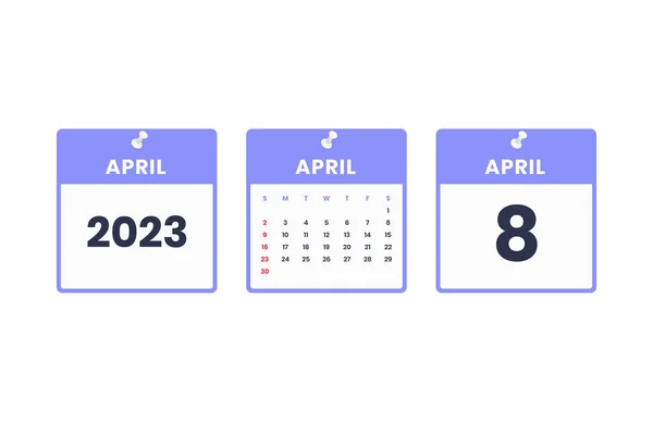 Nisan Takvim Tasarımı Nisan 2023 Takvim Simgesi Zaman Randevu Önemli — Stok Vektör