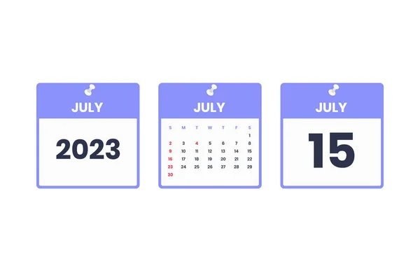 Juli Kalender Ontwerp Juli 2023 Kalender Icoon Voor Schema Afspraak — Stockvector