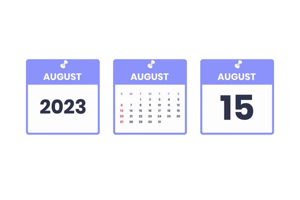 Augustový Kalendář Srpna 2023 Kalendář Ikona Pro Rozvrh Schůzka Důležité — Stockový vektor