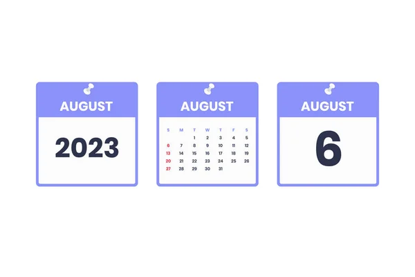 8月のカレンダーデザイン 重要な日付のコンセプトのための8月6 2023カレンダーアイコン — ストックベクタ