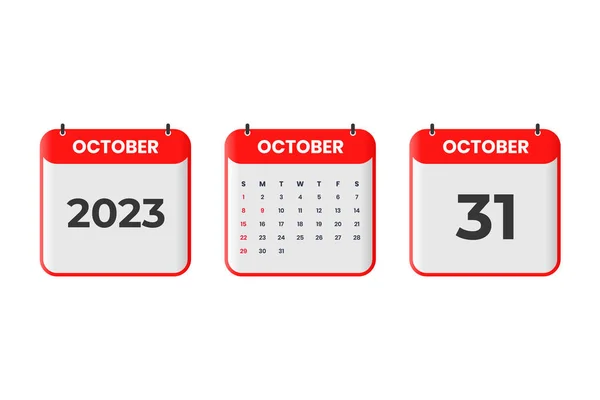 Říjen 2023 Kalendář Design Října 2023 Kalendář Ikona Pro Rozvrh — Stockový vektor