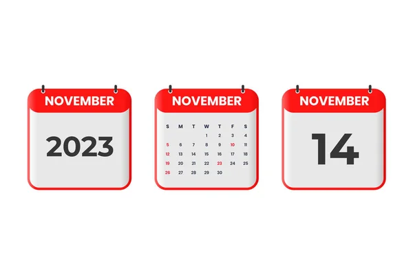Ноябрь 2023 Календарный Дизайн Ноября 2023 Года Иконка Календаря Расписания — стоковый вектор