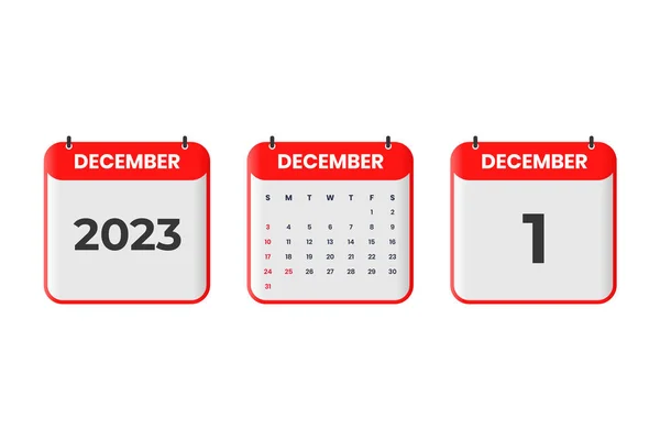 December 2023 Calendar Design 1St December 2023 Calendar Icon Schedule — Stock Vector