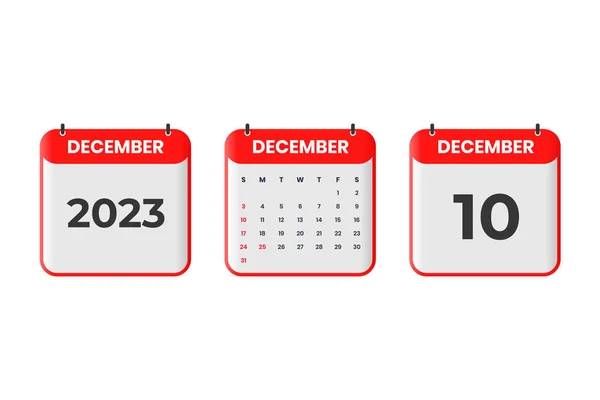December 2023 Calendar Design 10Th December 2023 Calendar Icon Schedule — Stock Vector