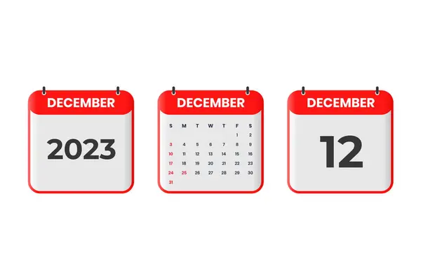 December 2023 Calendar Design 12Th December 2023 Calendar Icon Schedule — Stock Vector