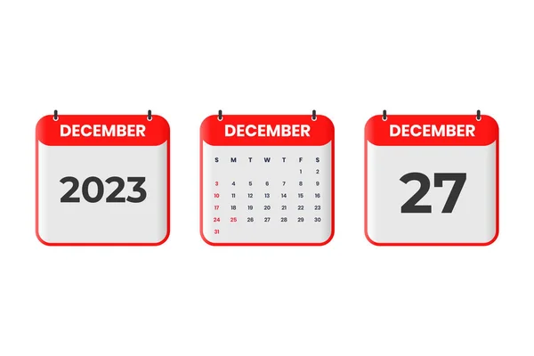December 2023 Calendar Design 27Th December 2023 Calendar Icon Schedule — Stock Vector