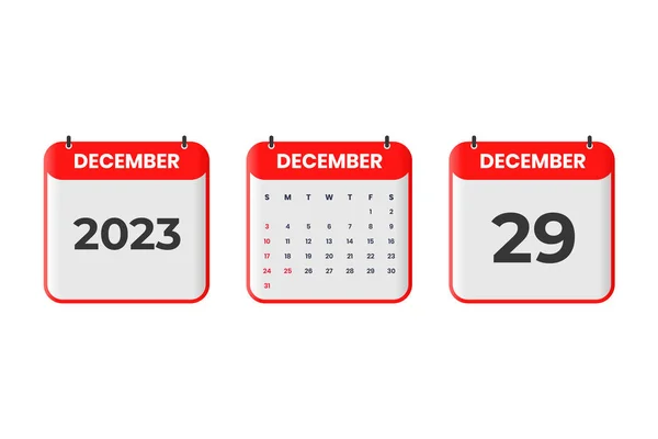 December 2023 Calendar Design 29Th December 2023 Calendar Icon Schedule — Stock Vector